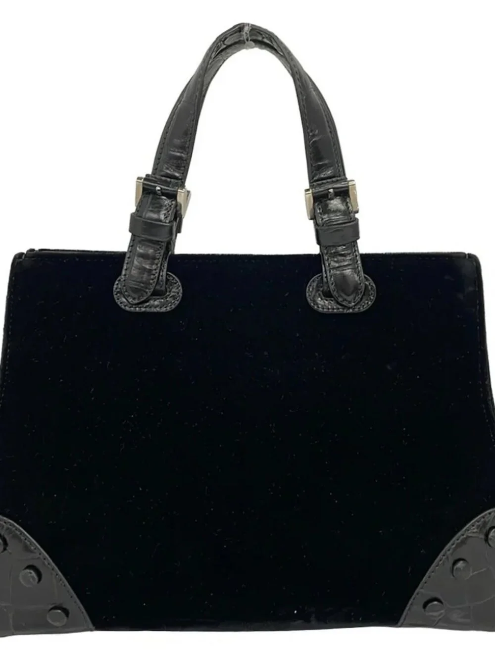 GIORGIO ARMANI Black Velour Leather Handbag